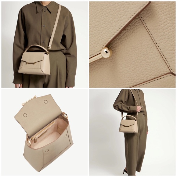 Strathberry Calf Leather Mosaic Top Handle Crossbody Bag in Oat Gold Hadware NWT - Picture 10 of 16